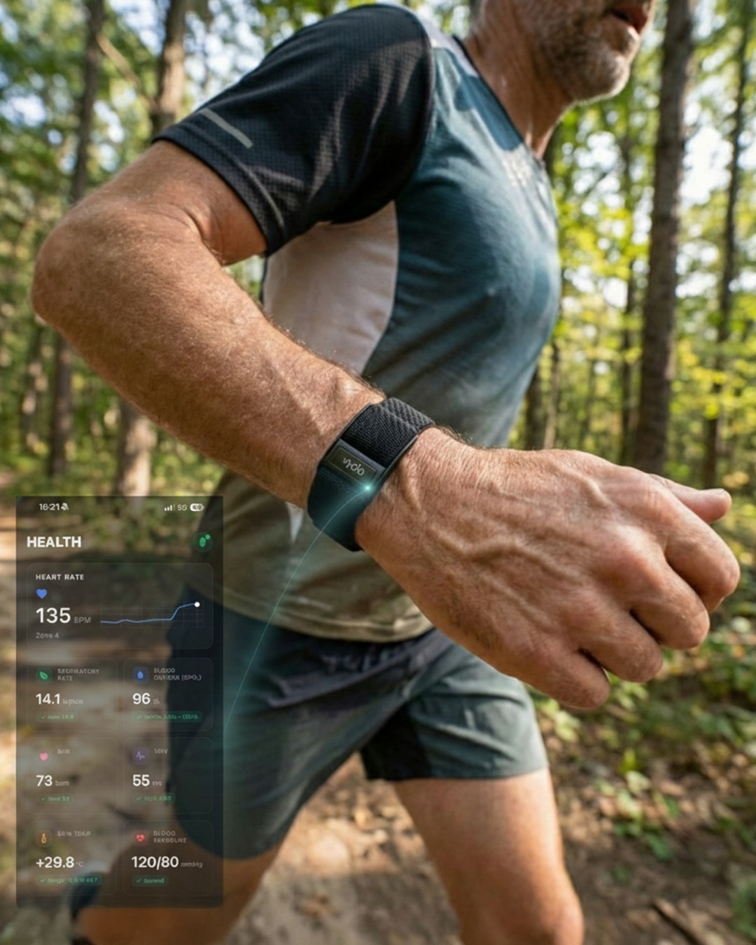 Atleta che corre con VYDA - Monitoraggio battito cardiaco e prestazioni durante l'allenamento